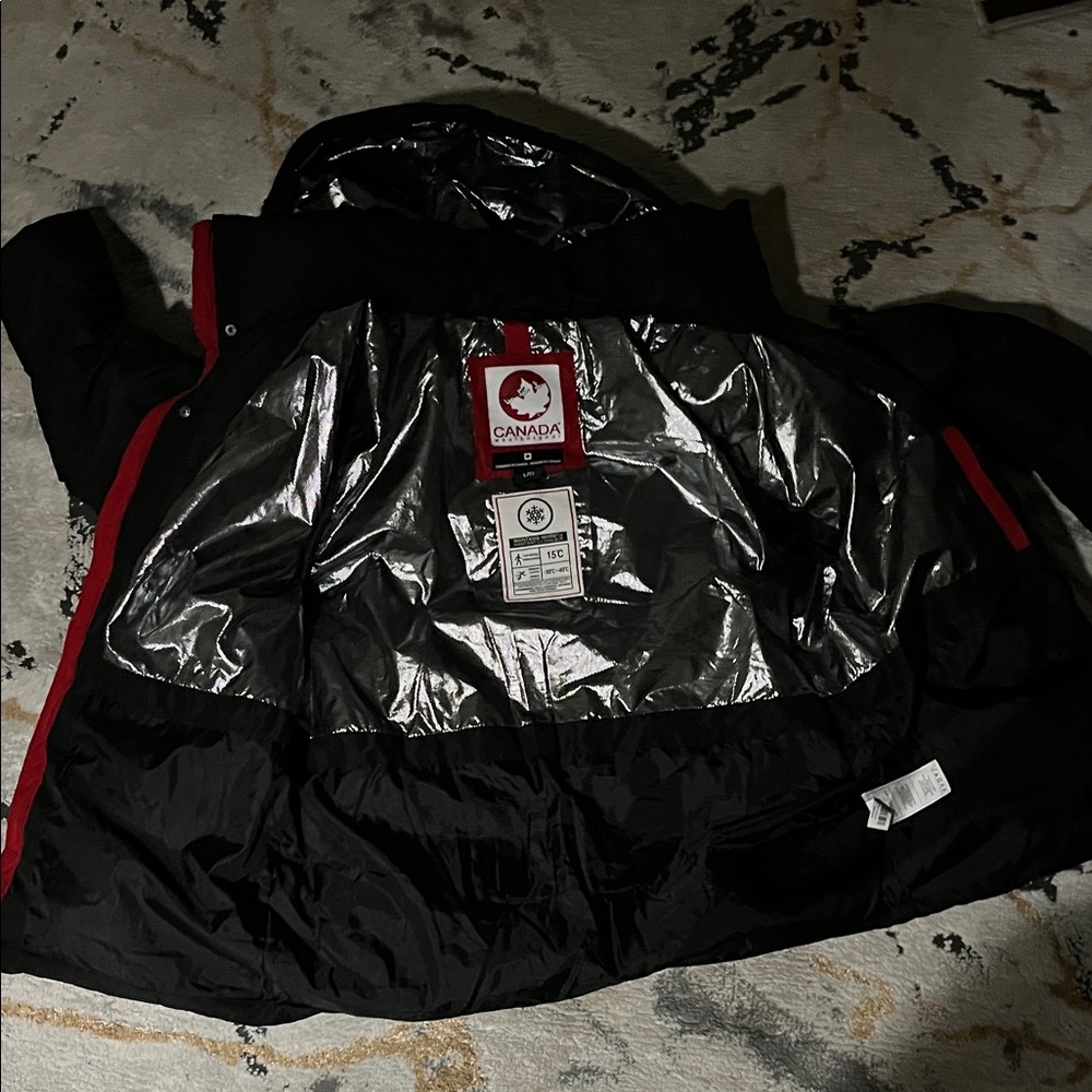 Canada Goose Kids Black Puffer Jacket with Red Accents